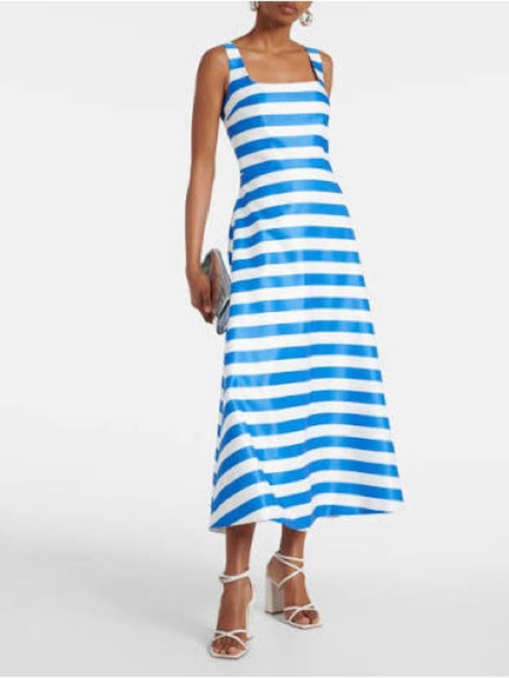 Emilia Wickstead Blue & White Striped Square-Neck Midi Dress